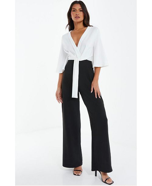 QUIZ Women's Two Toned Scuba Crepe Jumpsuit Women's Fashion Shoes & Accessories