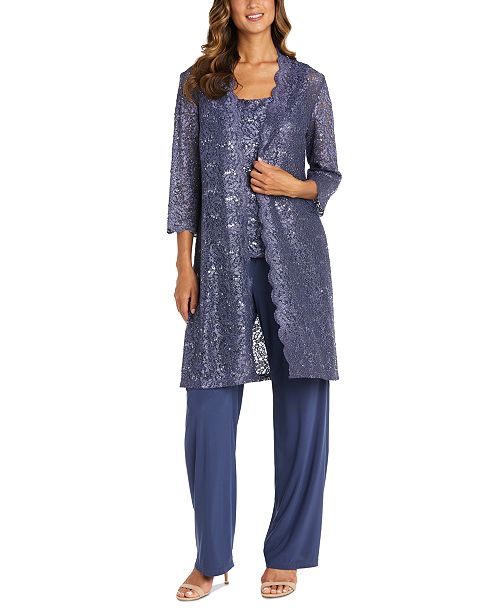 R & M Richards 3-Pc. Sequined Lace Pantsuit & Jacket Women's Fashion Shoes & Accessories