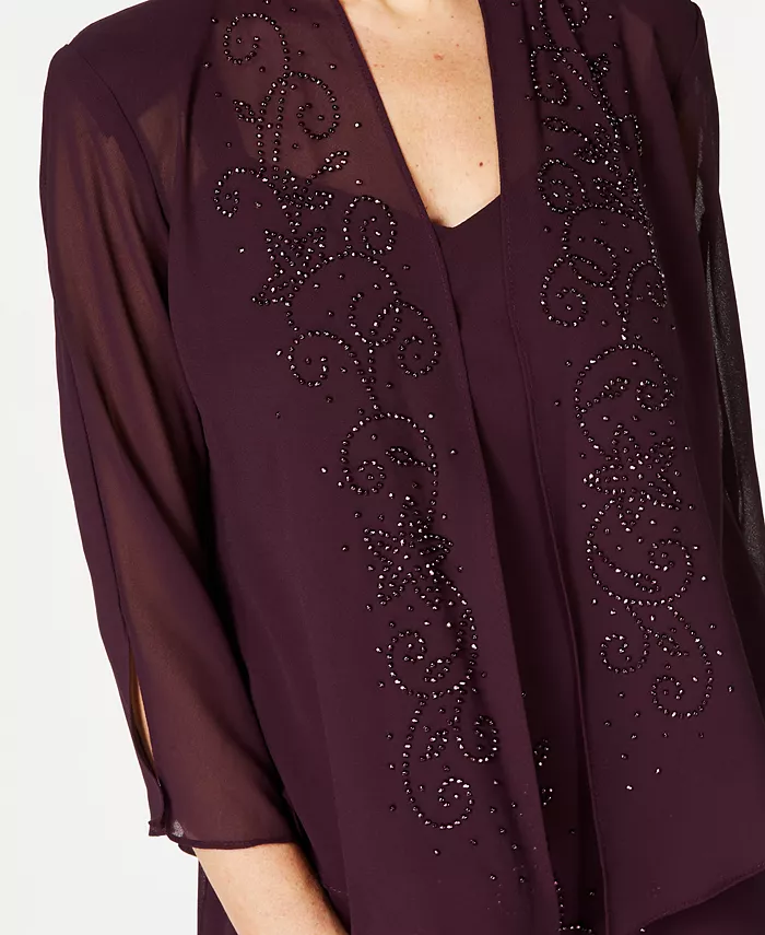 R & M Richards R&M Richards Sleeveless Beaded V-Neck Dress And Jacket Women's Fashion Shoes & Accessories