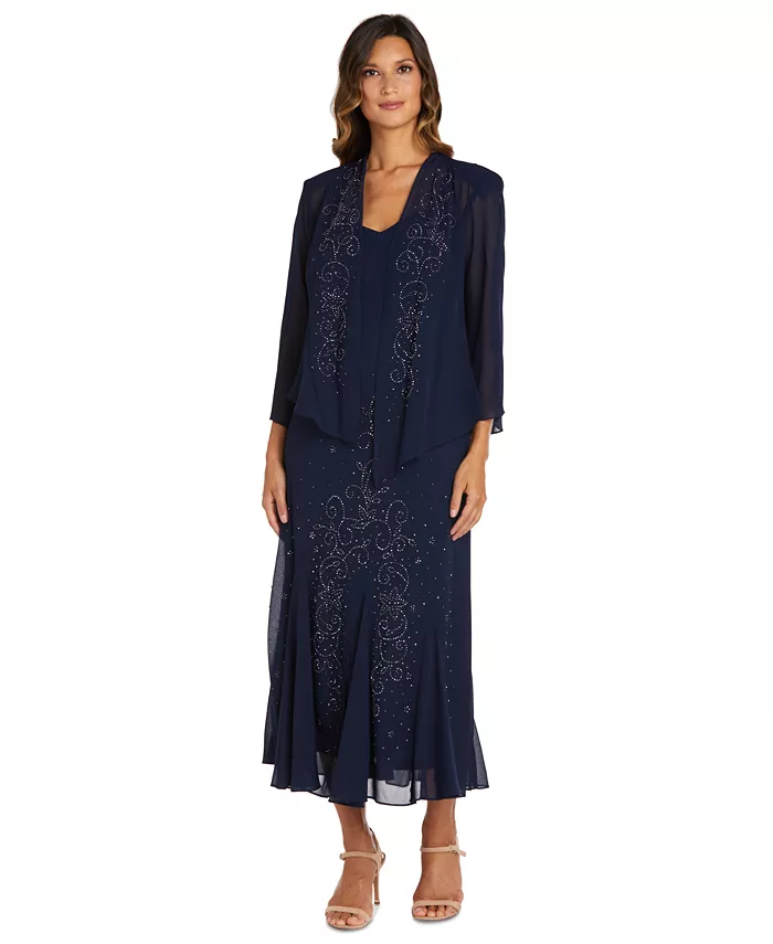 R & M Richards R&M Richards Sleeveless Beaded V-Neck Dress And Jacket Women's Fashion Shoes & Accessories