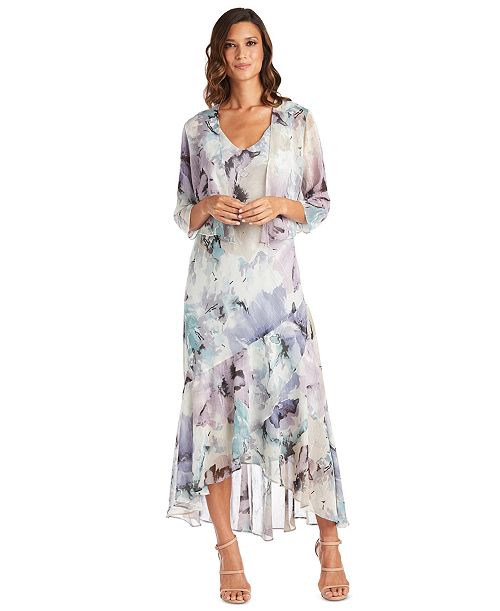 R & M Richards Women's Printed Sleeveless Midi Dress & Cropped Jacket Women's Fashion Shoes & Accessories