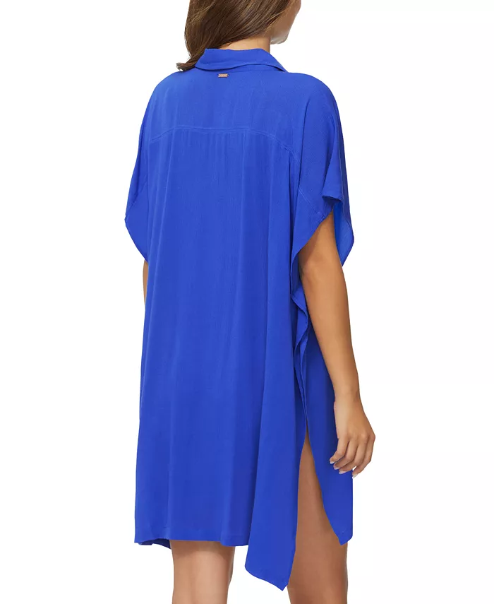 Raisins Juniors' Vacay Button-Front Cover-Up Tunic Shirt Women's Fashion Shoes & Accessories