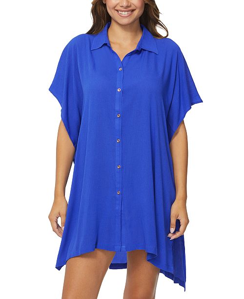 Raisins Juniors' Vacay Button-Front Cover-Up Tunic Shirt Women's Fashion Shoes & Accessories