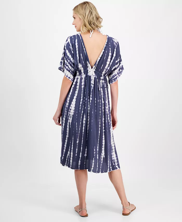 Raviya Women's Tie-Dyed Braid-Trim V-Neck Cover-Up Dress Women's Fashion Shoes & Accessories