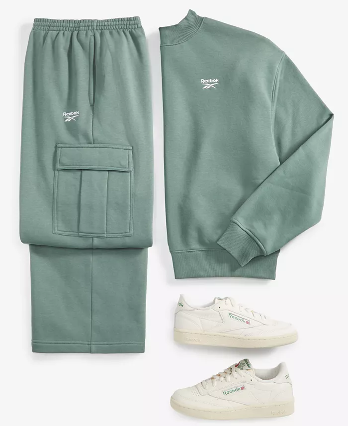 Reebok Women's Fleece Crewneck Sweatshirt & Cargo Fleece Sweatpants Women's Fashion Shoes & Accessories