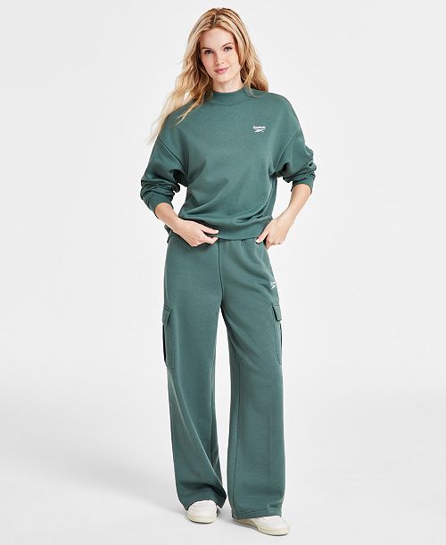 Reebok Women's Fleece Crewneck Sweatshirt & Cargo Fleece Sweatpants Women's Fashion Shoes & Accessories