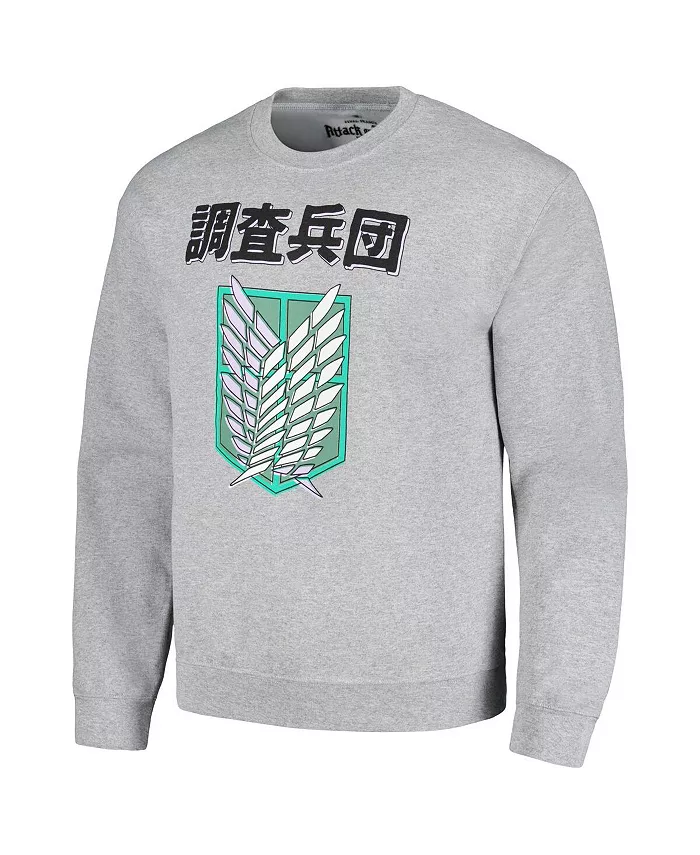 Ripple Junction Men's And Women's Heather Gray Attack On Titan Graphic Fleece Sweatshirt Sports Fan Shop