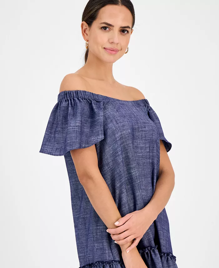 Robbie Bee Women's Square-Neck Short-Sleeve Shift Dress Women's Fashion Shoes & Accessories