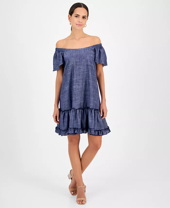 Robbie Bee Women's Square-Neck Short-Sleeve Shift Dress Women's Fashion Shoes & Accessories