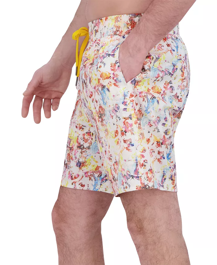 Robert Graham Men's Drew Floral Print Drawstring 7" Swim Trunks Men's Fashion & Accessories