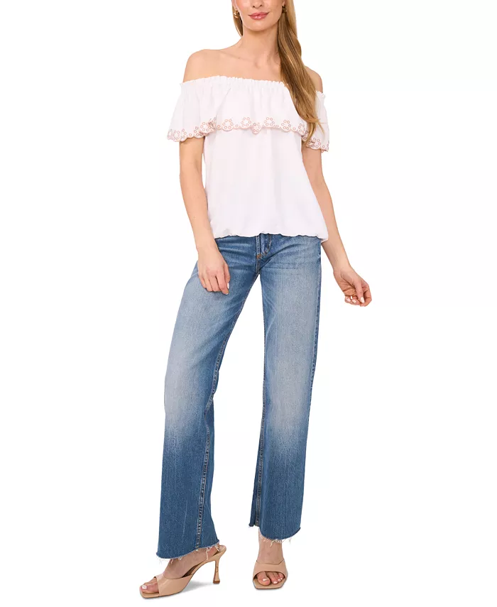 Sam & Jess Women's Embroidered Off-The-Shoulder Top Women's Fashion Shoes & Accessories