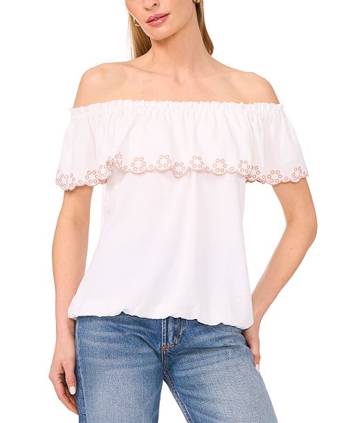 Sam & Jess Women's Embroidered Off-The-Shoulder Top Women's Fashion Shoes & Accessories