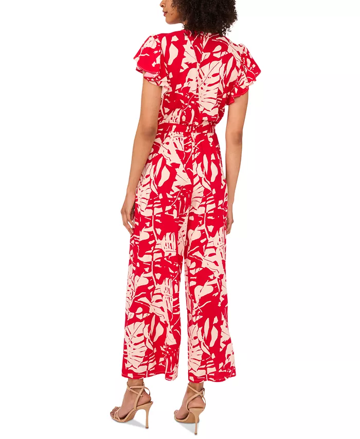 Sam & Jess Women's Printed Flutter-Sleeve Wide-Leg Jumpsuit Women's Fashion Shoes & Accessories