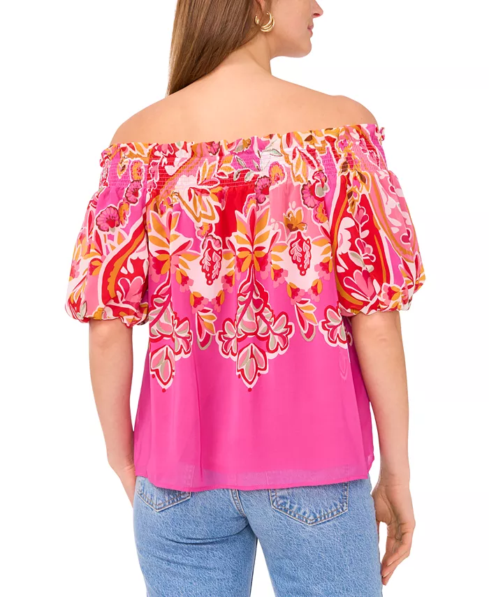Sam & Jess Women's Printed Smocked Off-The-Shoulder Top Women's Fashion Shoes & Accessories