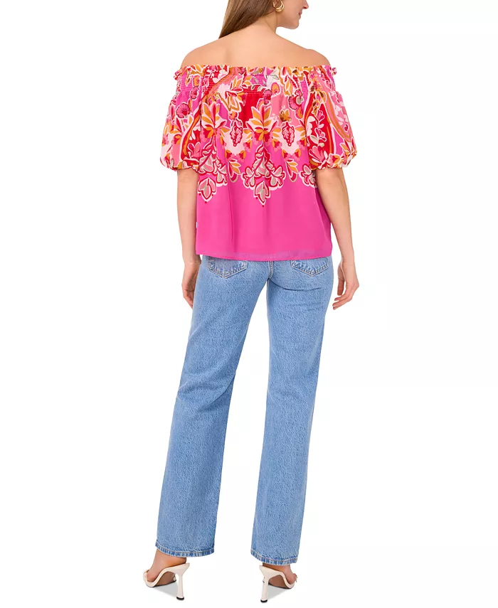 Sam & Jess Women's Printed Smocked Off-The-Shoulder Top Women's Fashion Shoes & Accessories