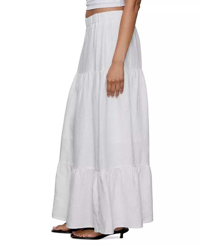 Sanctuary Women's The Prairie Linen Tiered Maxi Skirt Women's Fashion Shoes & Accessories
