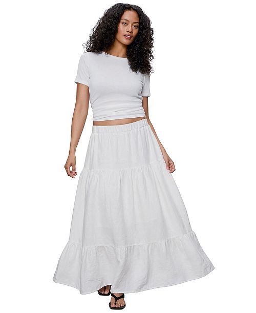 Sanctuary Women's The Prairie Linen Tiered Maxi Skirt Women's Fashion Shoes & Accessories