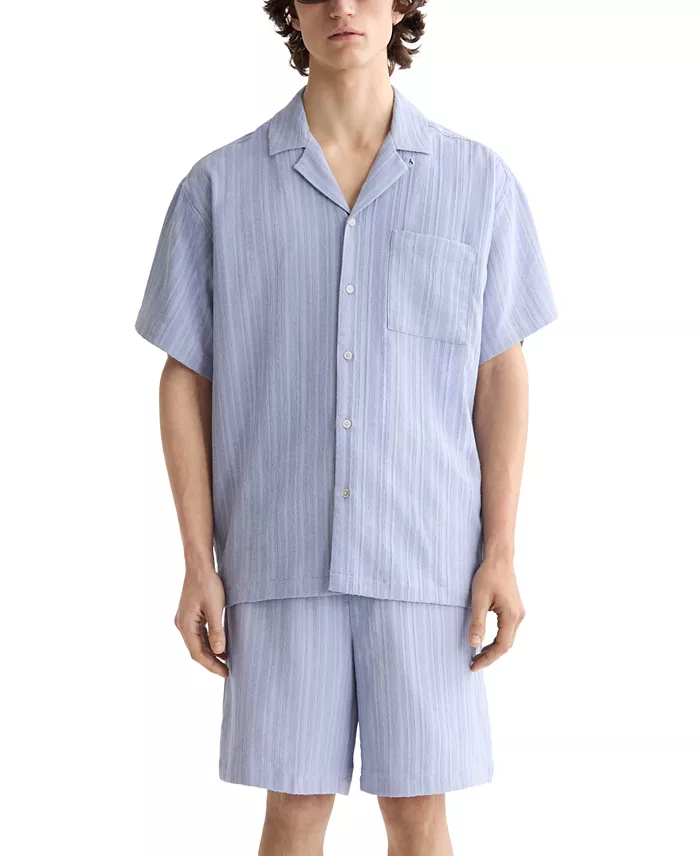 SCOTCH & SODA Men's Relaxed Fit Short Sleeve Tonal Striped Button-Front Pocket Shirt Men's Fashion & Accessories