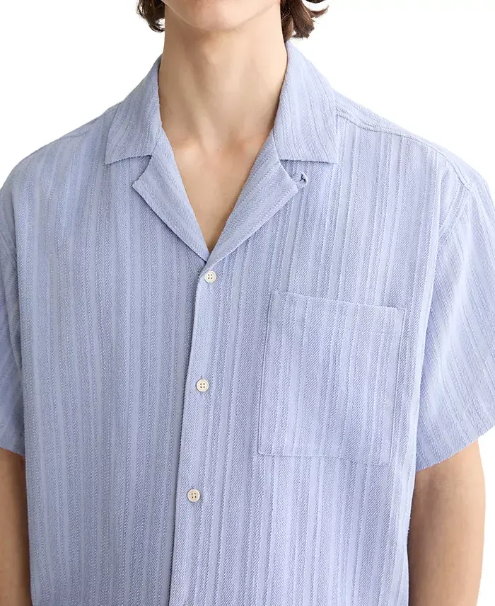 SCOTCH & SODA Men's Relaxed Fit Short Sleeve Tonal Striped Button-Front Pocket Shirt Men's Fashion & Accessories
