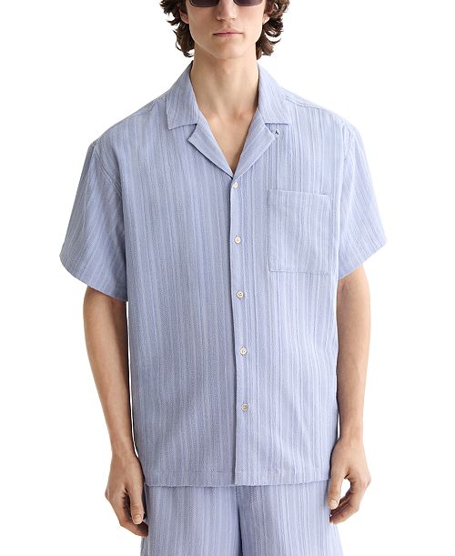 SCOTCH & SODA Men's Relaxed Fit Short Sleeve Tonal Striped Button-Front Pocket Shirt Men's Fashion & Accessories