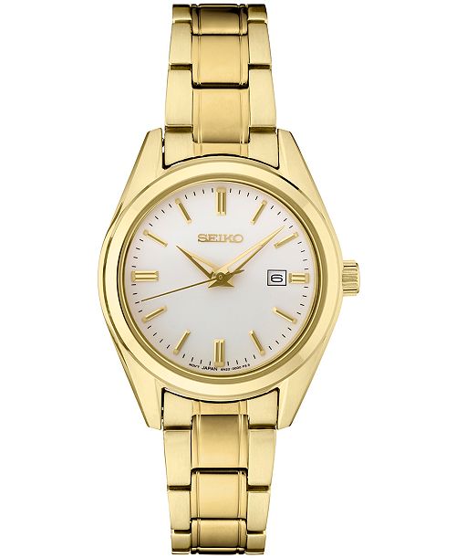 Seiko Women's Essentials Gold-Tone Stainless Steel Bracelet Watch 29.8mm Jewelry & Watches
