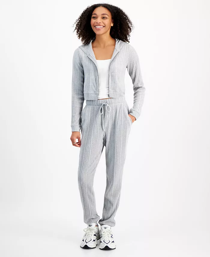 Self Esteem Zippered Hoodie & Ribbed Jogger Pants Juniors'