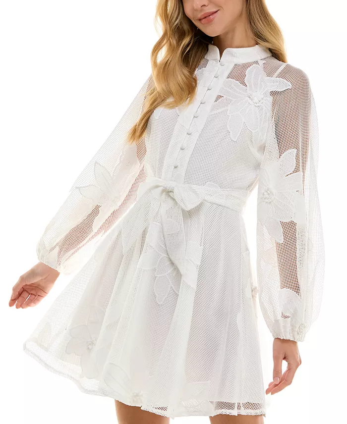 SENI & CADE Juniors' Jacquard Mesh Lined Dress Juniors'