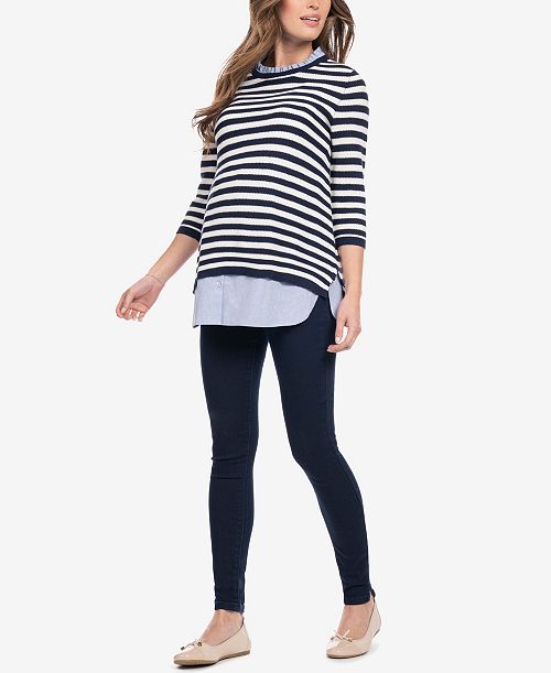 Seraphine Women's Cotton Maternity Nursing Sweater with Detachable Collar Women's Fashion Shoes & Accessories