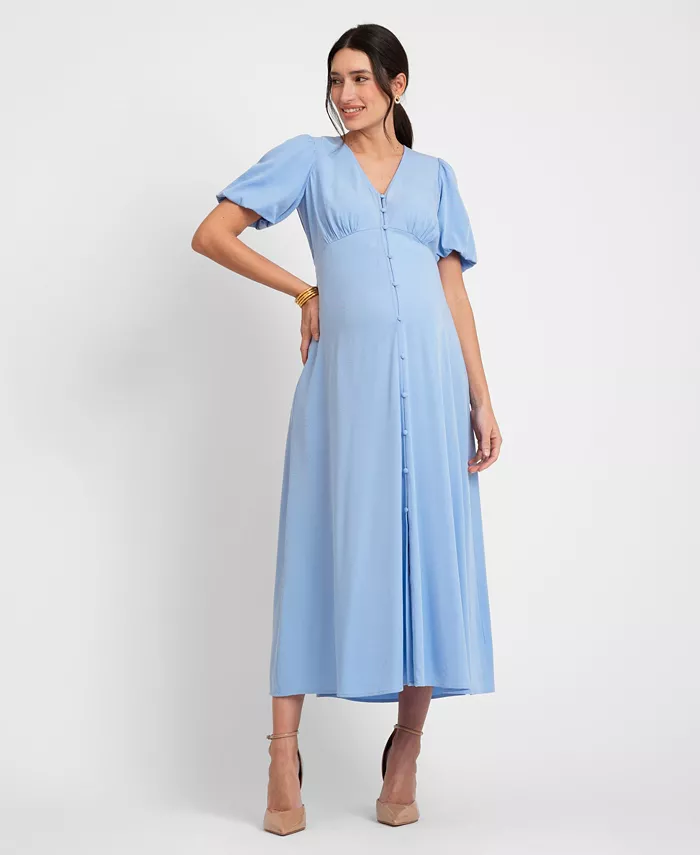 Seraphine Women's Maternity Button Through V-Neck Dress Women's Fashion Shoes & Accessories