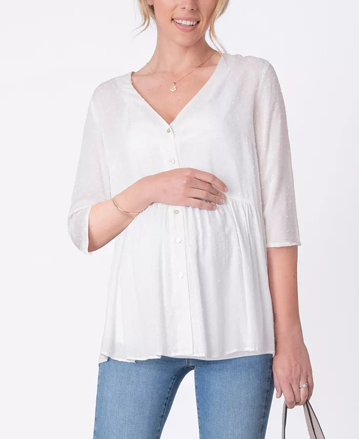 Seraphine Women's Maternity Confetti Fleck Woven Blouse Women's Fashion Shoes & Accessories