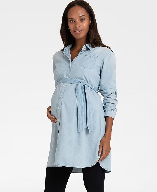 Seraphine Women's Maternity Cotton Chambray Belted Tunic Women's Fashion Shoes & Accessories