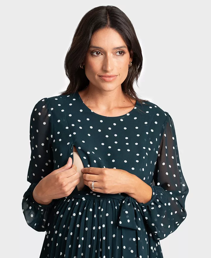 Seraphine Women's Maternity Pleated Spot Dress Women's Fashion Shoes & Accessories