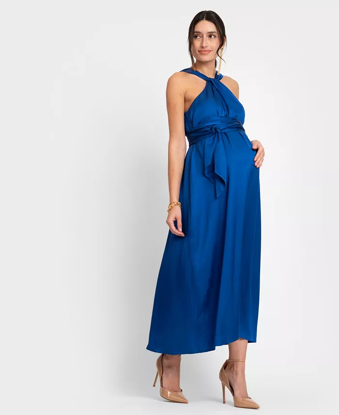 Seraphine Women's Maternity Reversible Halter A Line Dress Women's Fashion Shoes & Accessories