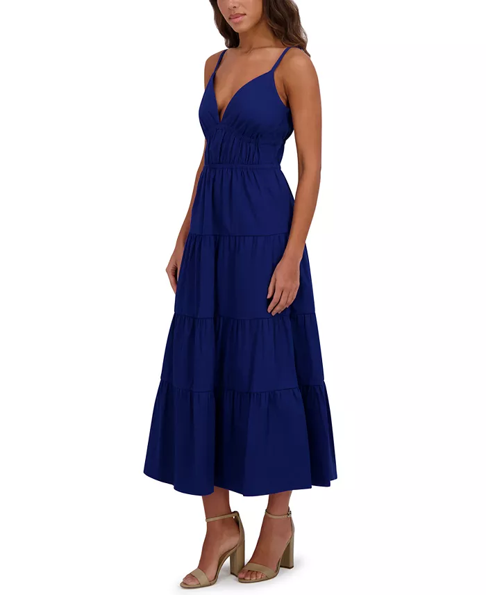 Siena Women's Cotton-Blend Spaghetti-Strap Tiered Maxi Dress Women's Fashion Shoes & Accessories