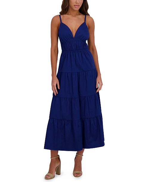 Siena Women's Cotton-Blend Spaghetti-Strap Tiered Maxi Dress Women's Fashion Shoes & Accessories