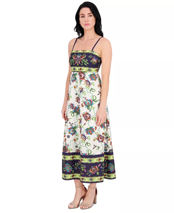 Siena Women's Printed Square-Neck Sleeveless Maxi Dress Women's Fashion Shoes & Accessories