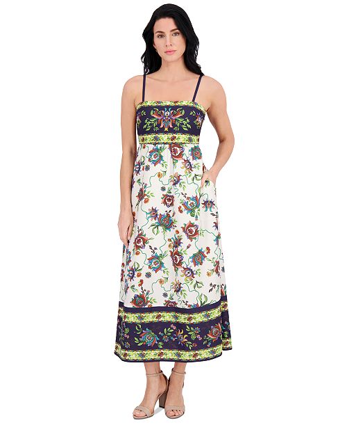 Siena Women's Printed Square-Neck Sleeveless Maxi Dress Women's Fashion Shoes & Accessories