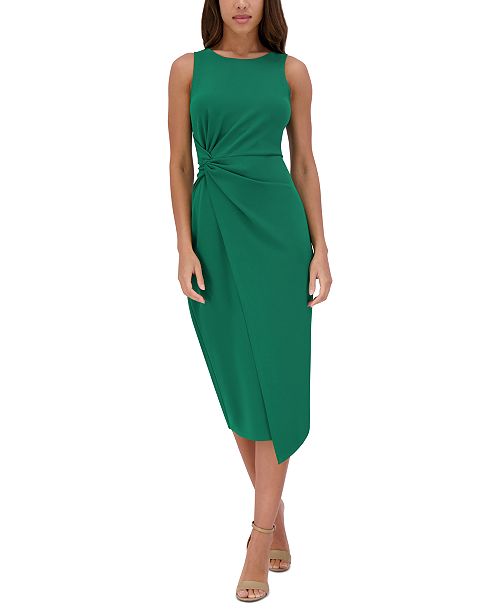 Siena Women's Ruched Side-Twist Sleeveless Midi Dress Women's Fashion Shoes & Accessories