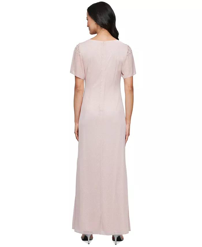 SL Fashions Women's Round-Neck Flutter-Sleeve Gown Women's Fashion Shoes & Accessories