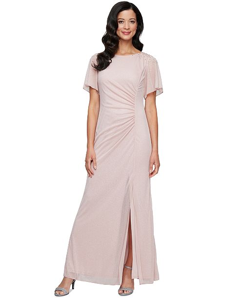 SL Fashions Women's Round-Neck Flutter-Sleeve Gown Women's Fashion Shoes & Accessories