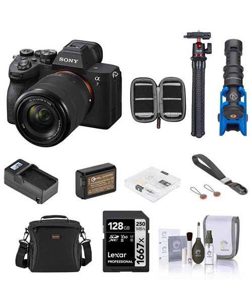 Sony Sony Alpha a7 IV Full Frame Mirrorless Digital 4K Camera - Bundle w/ 128GB SD Card Shoulder Bag Extra Battery Charger Strap Mic Tripod Screen Protector 55mm Filters SD Card Case Cleaning Kit Electronics