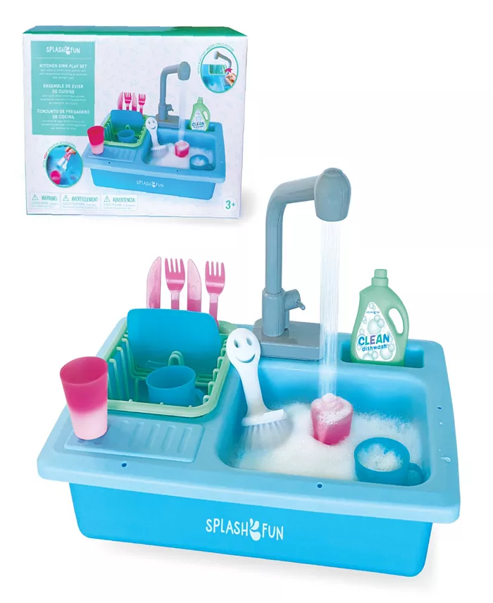 Splash Fun Wash-up Kitchen Sink Running Water Pretend Play Color Changing Kitchen Toy Cups And Accessories 15 Piece Set With Working Faucet All Toys