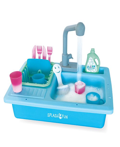 Splash Fun Wash-up Kitchen Sink Running Water Pretend Play Color Changing Kitchen Toy Cups and Accessories 15 Piece Set with Working Faucet All Toys