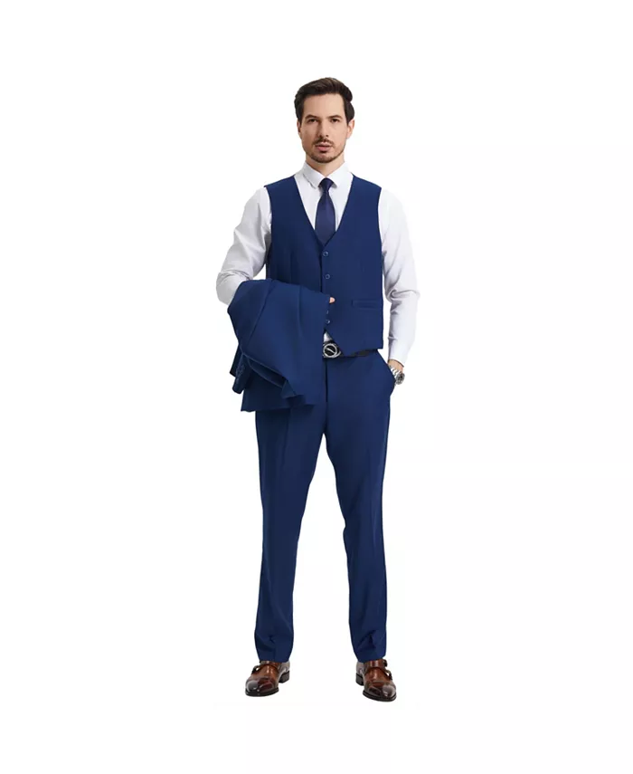 Stacy Adams Men's Hybrid-Fit 3pc Notch Lapel Suit Set Jacket Vest And Pants Men's Fashion & Accessories