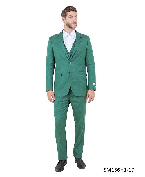 Stacy Adams Men's Solid Textured 3-Piece Jacket With Solid Vest And Pants Suit Notch Lapel Men's Fashion & Accessories