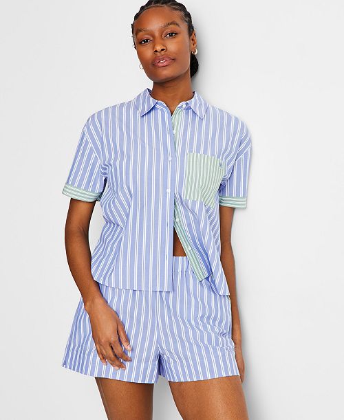 State of Day Women's Colorblocked Striped Boxer Pajama Set Exclusively at Macy's Women's Fashion Shoes & Accessories