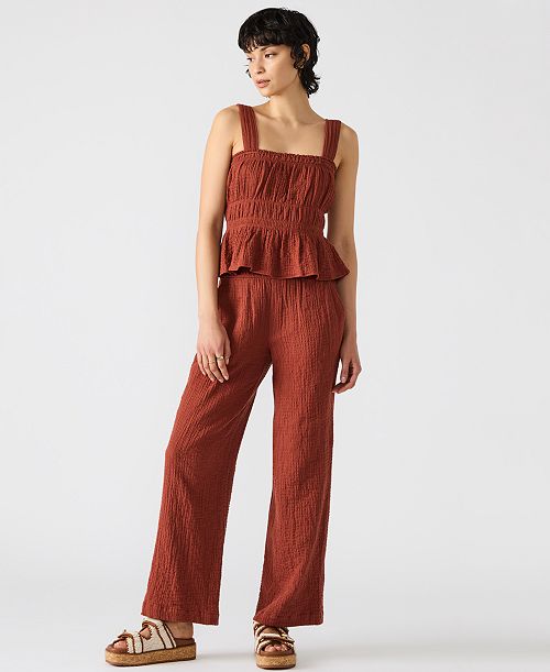 Steve Madden Women's Gabrielle Smocked Top & Pomeline Pull-On Pants Women's Fashion Shoes & Accessories