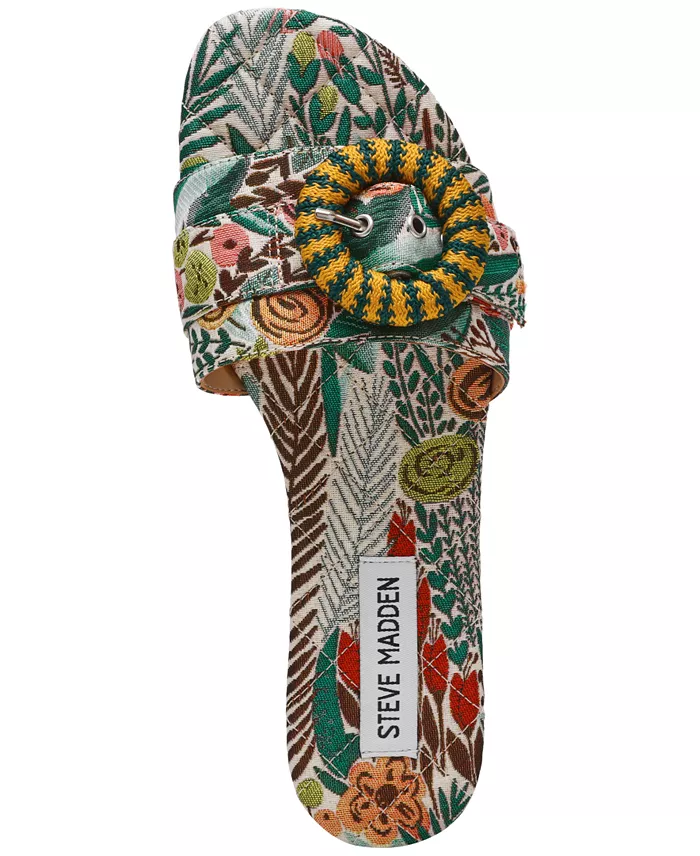 Steve Madden Women's Merla Raffia Buckle Slide Sandals Women's Fashion Shoes & Accessories