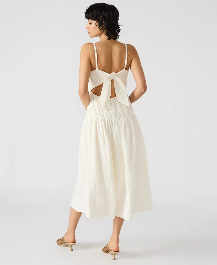 Steve Madden Women's Toby Shirred Gauze Midi Dress Women's Fashion Shoes & Accessories