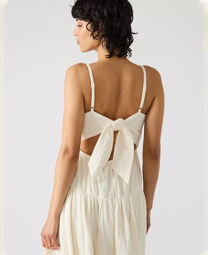 Steve Madden Women's Toby Shirred Gauze Midi Dress Women's Fashion Shoes & Accessories